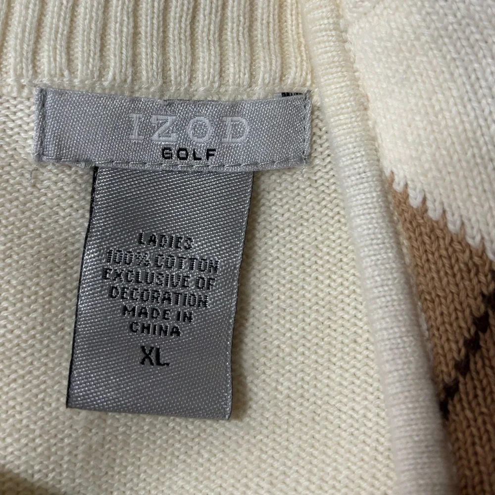 Izod Golf Green and Brown Zip‎ Up Sweater with Argyle Pattern
